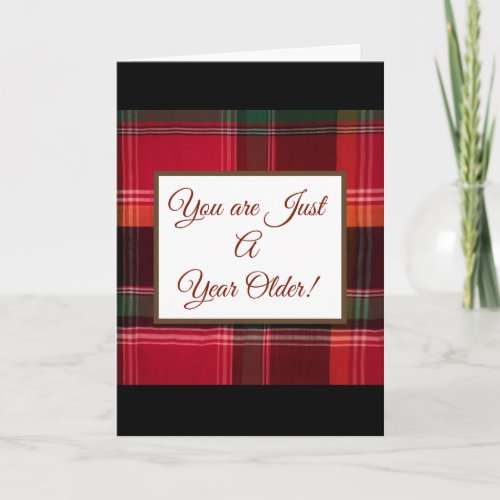 Just A Year Older Red Madras Plaid Birthday Card