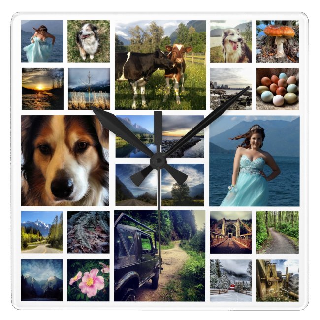 Just Add Photos Custom 24 Picture Collage Square Wall Clock