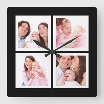 Just Add Photos Four Instagram Pics Square Wall Clock by PartyHearty at Zazzle