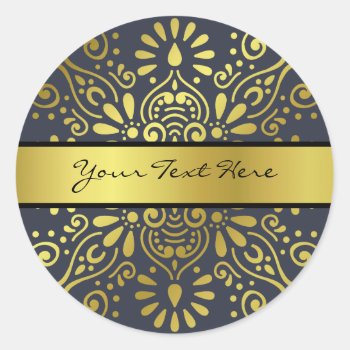 Just Add Your Name | Faux Gold Foil Mandala Classic Round Sticker by suchicandi at Zazzle
