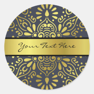 Just Add Your Name | Faux Gold Foil Mandala Classic Round Sticker