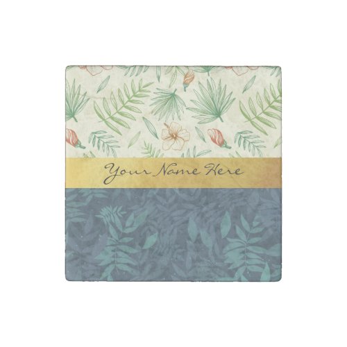 Just Add Your Name  Hibiscus Flower  Palm Leaves Stone Magnet