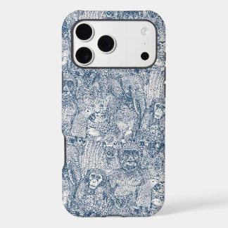 just african jungle animals cobalt blue half pearl iPhone 17 pro max case
