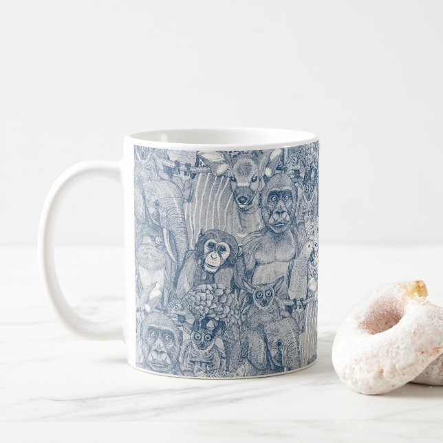 just african jungle animals cobalt blue half pearl coffee mug (With Donut)