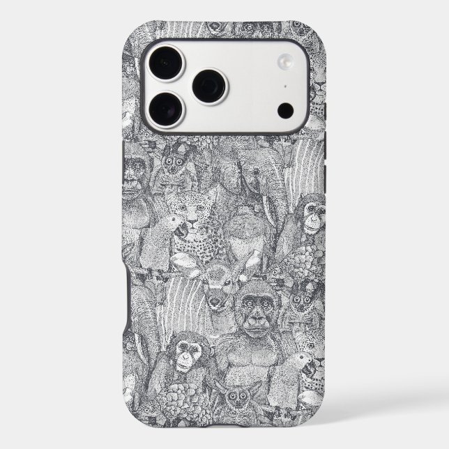 just african jungle animals iron gray white Case-Mate iPhone case (Back)