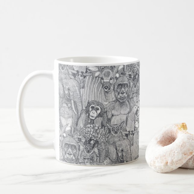 just african jungle animals iron gray white coffee mug (With Donut)