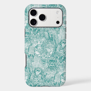 just african jungle animals teal white iPhone 17 pro max case