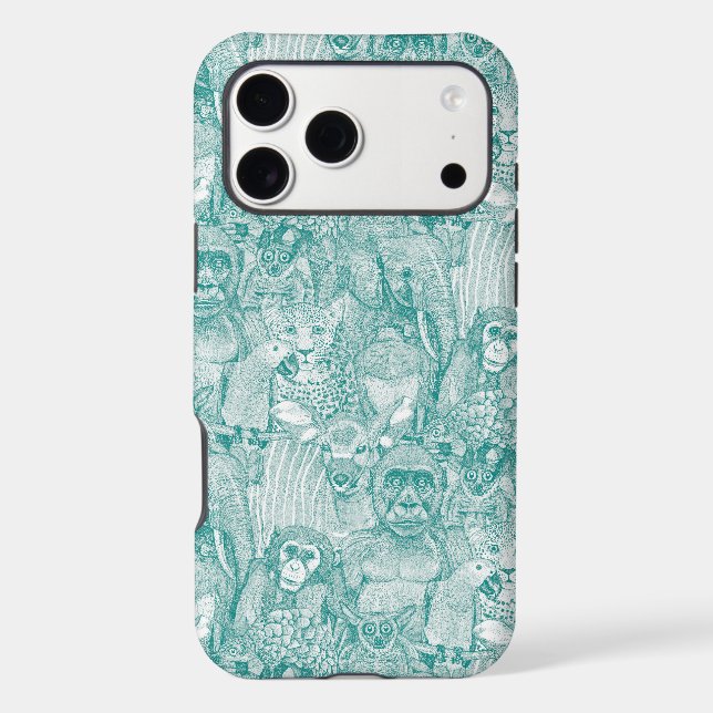 just african jungle animals teal white Case-Mate iPhone case (Back)