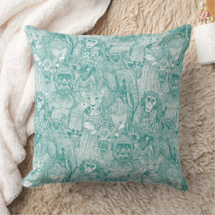 just african jungle animals teal white throw pillow