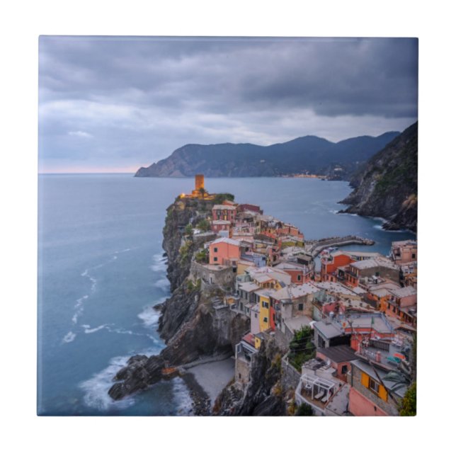 Just After Sunset | Vernazza, Cinque Terre, Italy Ceramic Tile (Front)