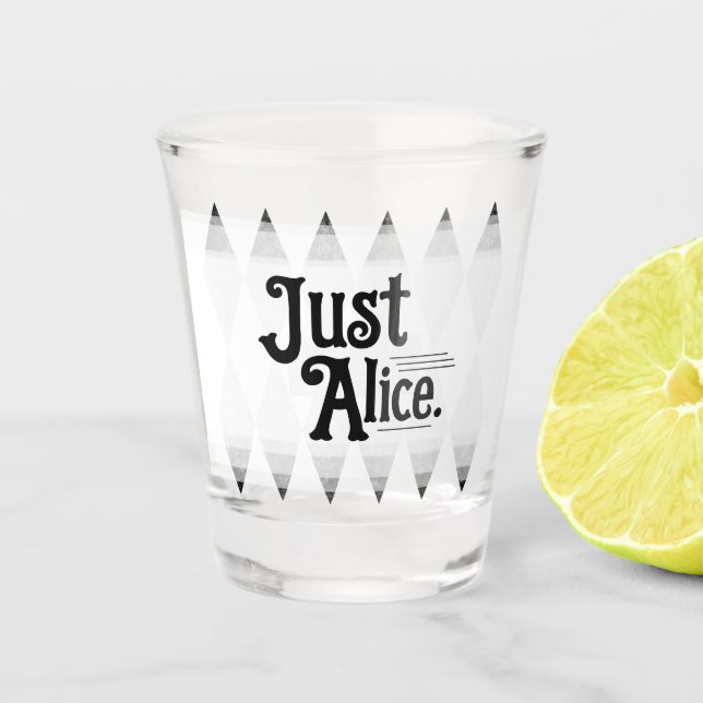JUST ALICE bachelorette argyle diamond Shot Glass (Front)