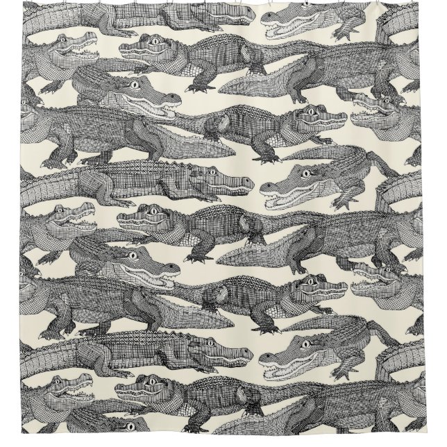just alligators black shower curtain (Front)