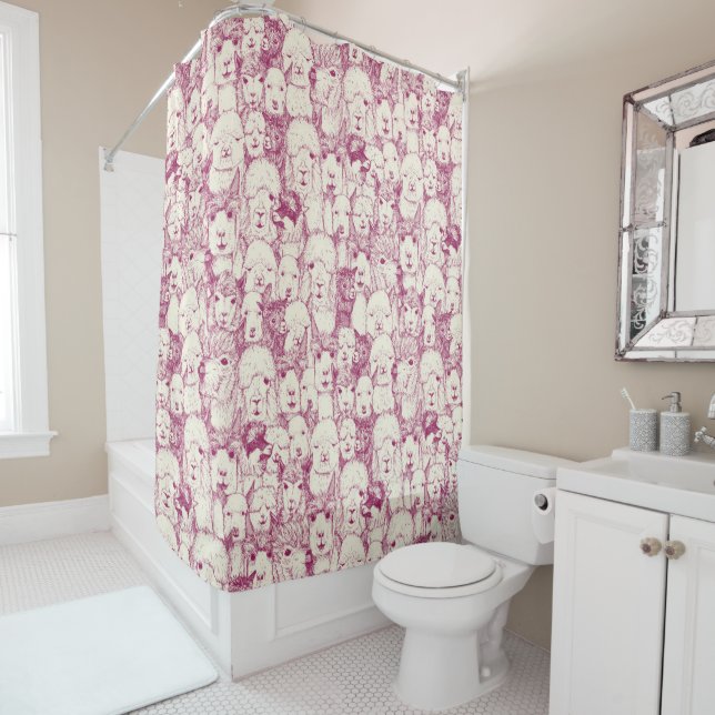 just alpacas cherry pearl shower curtain (In Situ)