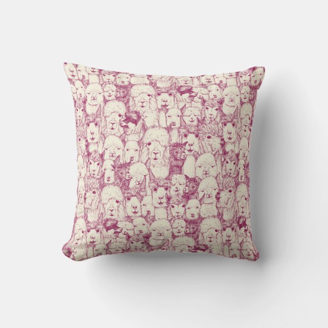 just alpacas cherry pearl throw pillow (Front)