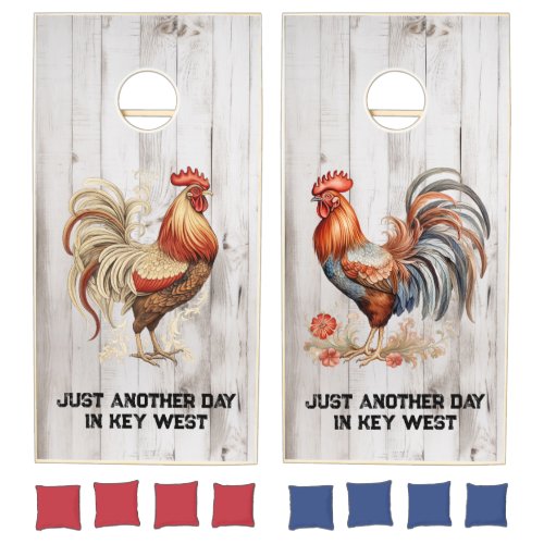 Just Another Day in Key West Florida Rooster Cornhole Set
