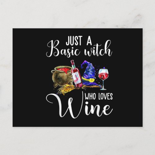 Just Basic Witch Who Loves Wine Halloween T_Shirt Invitation Postcard