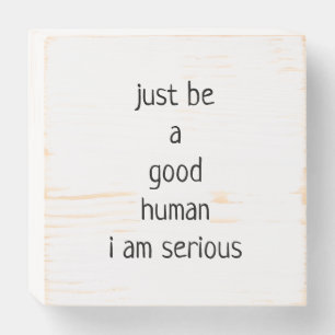 just be a good human i am serious wooden box sign