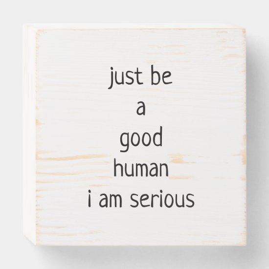 just be a good human i am serious wooden box sign