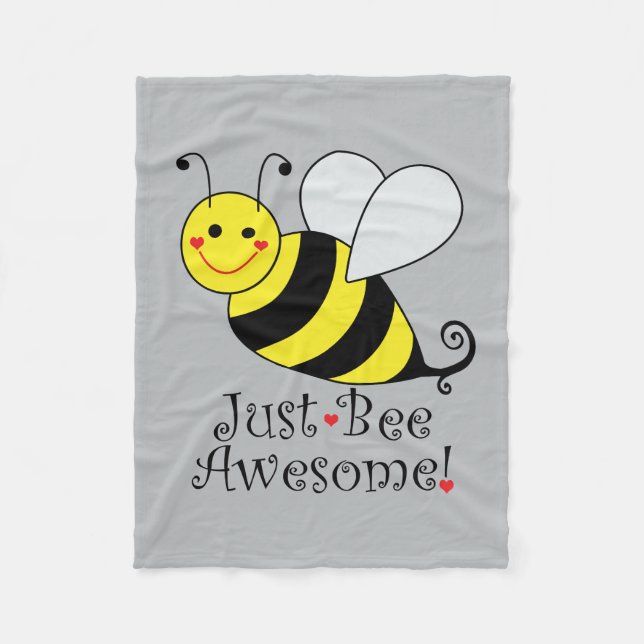 Just Be Awesome Bumble Bee gray Fleece Blanket (Front)
