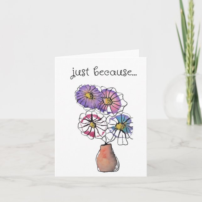 Just Because Card, Folk Art Print, Flowers Card (Front)