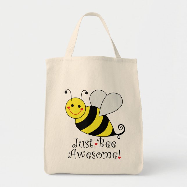 Just Bee Awesome Bumble Bee Grocery Tote Bag (Front)