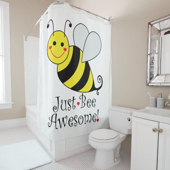 Just Bee Awesome Cute Bumble Bee Shower Curtain (In Situ)
