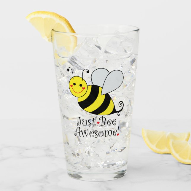 Just Bee Awesome Cute Yellow Bumble Bee Glass (Front Ice)