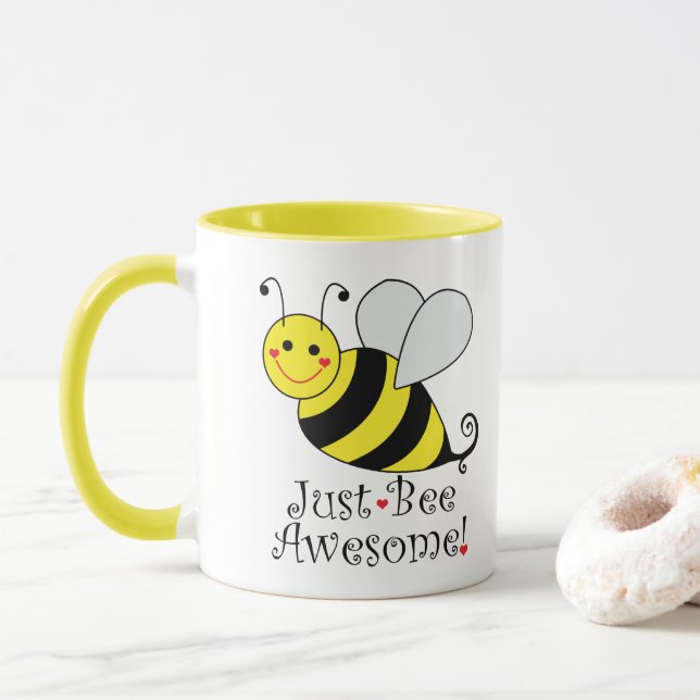 Just Bee Awesome Cute Yellow Bumble Bee Mug (With Donut)