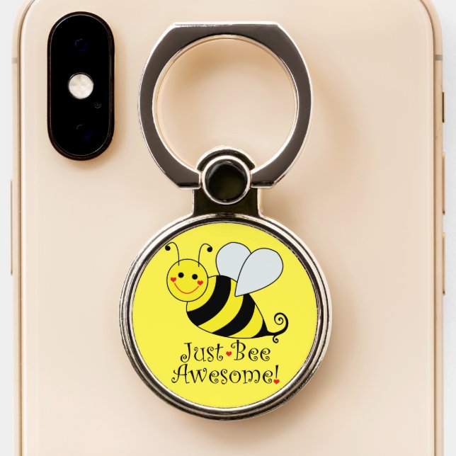 Just Bee Awesome Cute Yellow Bumble Bee Phone Ring Stand (Close Up)