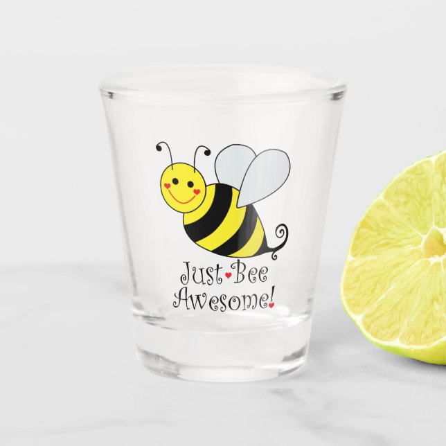 Just Bee Awesome Cute Yellow Bumble Bee Shot Glass (Front)
