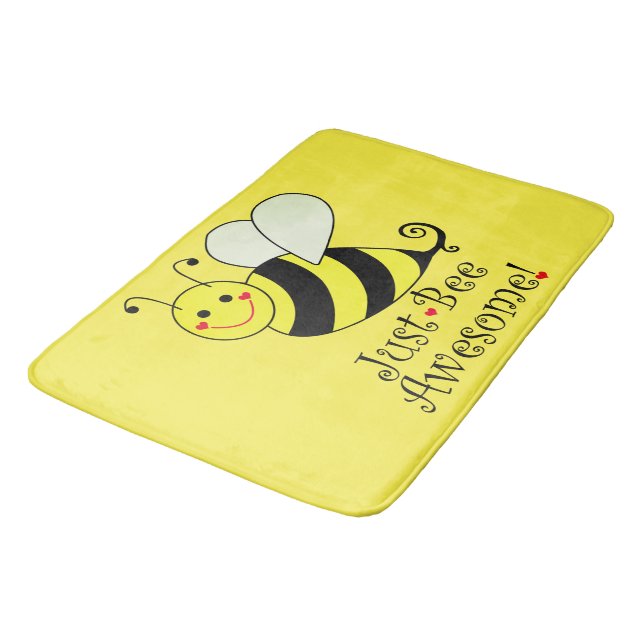 Just Bee Awesome Yellow Bumble Bee Bathroom Mat (Angled)