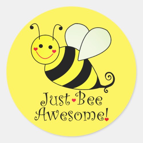 Just Bee Awesome Yellow Bumble Bee Classic Round Sticker