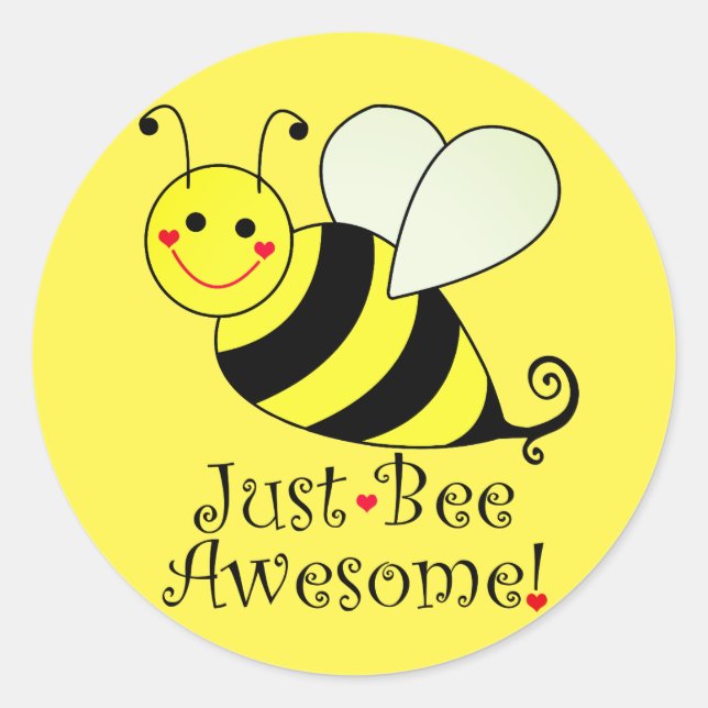 Just Bee Awesome Yellow Bumble Bee Classic Round Sticker (Front)