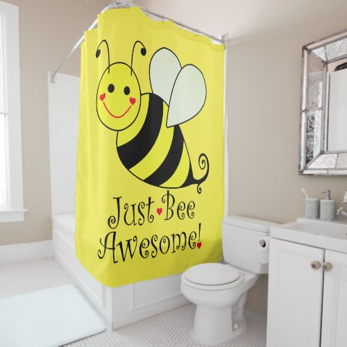 Just Bee Awesome Yellow Bumble Bee Shower Curtain