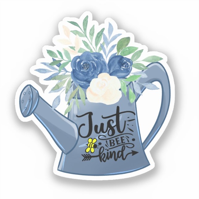 Just Bee Kind Flowers in Watering Can Laptop Sticker (Front)