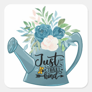 Just Bee Kind Teal Floral Watering Can Positivity Square Sticker