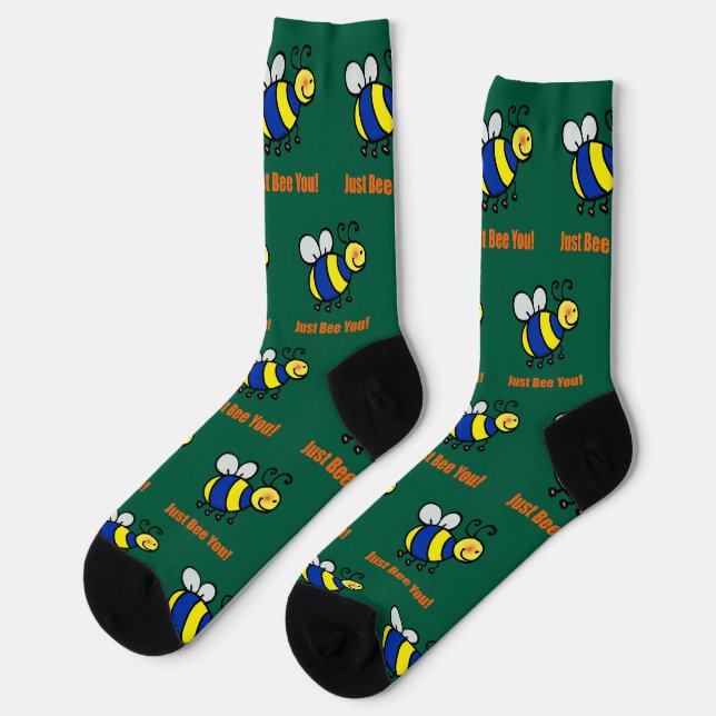 Just Bee You Cute Cartoon Bee Art Socks (Left)