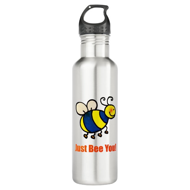 Just Bee You Happy Cartoon Bee Stainless Steel Water Bottle (Front)