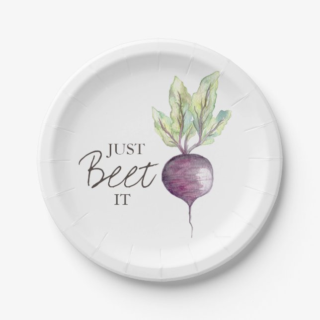 Just Beet it | Veggie Watercolor Paper Plates (Front)