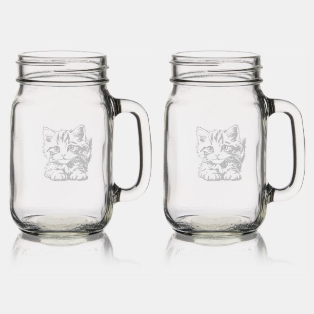 Just being adorable little kitten mason jar w/ handle (Glassware)