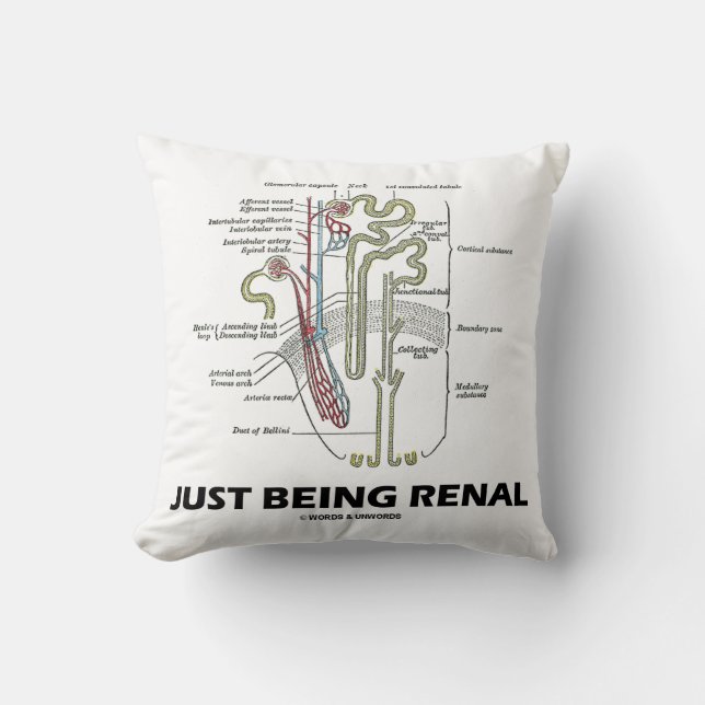 Just Being Renal (Kidney Nephron Renal Humor) Throw Pillow (Front)