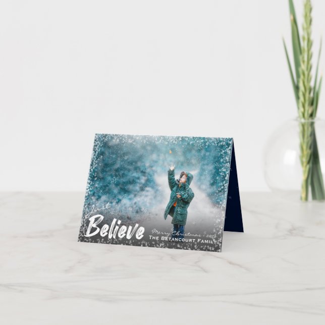 Just Believe | Snow Merry Christmas Holiday Card (Front)