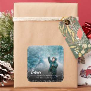 Just Believe Snow Photo Merry Christmas Square Sticker