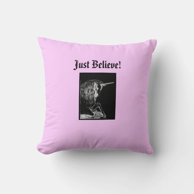 Just Believe Unicorn Throw Pillow (Front)