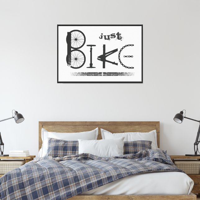 "Just Bike" Graffiti from Bike Parts & Tire Tracks Canvas Print (Insitu(Bedroom))