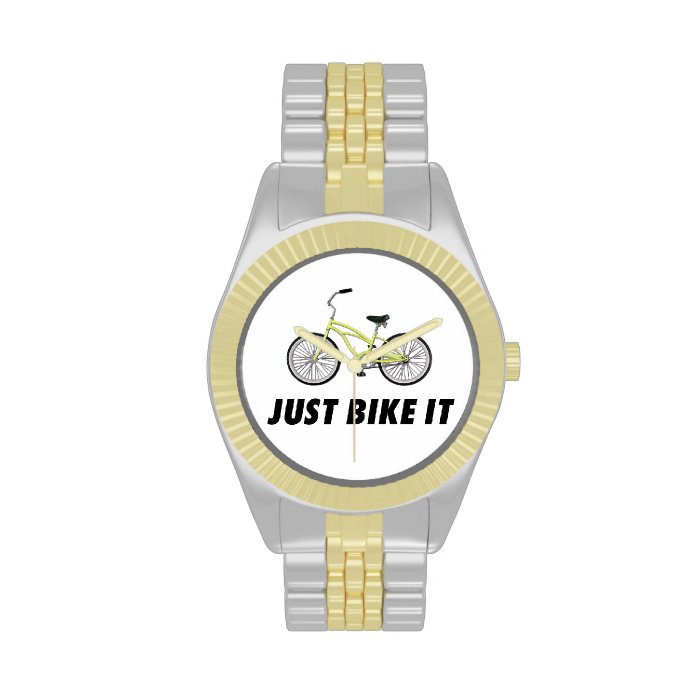 "Just bike it" words with yellow bicycle, unique Wristwatch