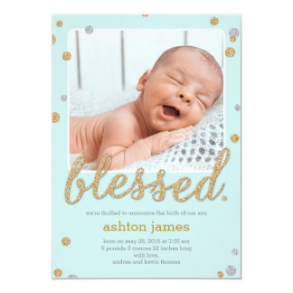 Just Blessed Birth Announcement - Blue