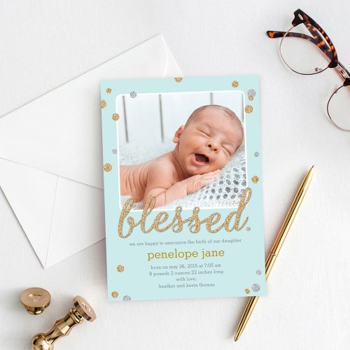 Just Blessed Birth Announcement - Blue