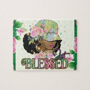 Just Blessed Black Melanin Woman Sista Love God Jigsaw Puzzle