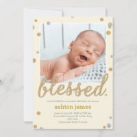 Just Blessed Photo Birth Announcement Cream